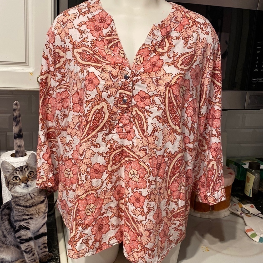 D womens Coral Bay casual 3/4 sleeve floral plus size top 1x